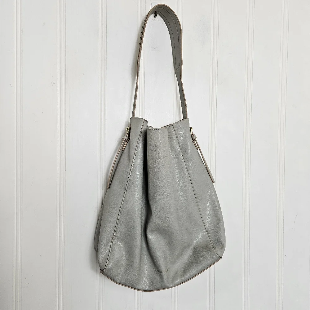Danielle Nicole Gray Tan Faux Leather Hobo Tote Large Slouchy Shoulder Bag
